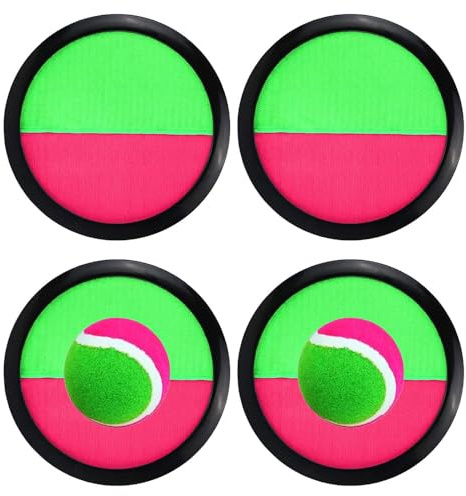 Ajuanbazha Set Gioco Palline Lancio e Cattura Per Bambini 3-12 Anni con 4 Pagaie e 2 Palle, Ideale per Feste, Giardino e Spiaggia