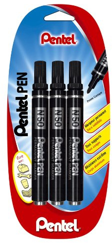 Pentel N50 Lot de 3 Marqueurs Permanents Pointe Conique Noir