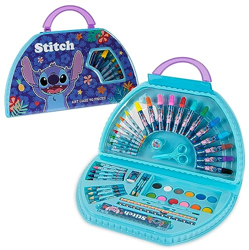 Disney Maletin Pinturas para Niñas Estuche Colores Niña Completo con Rotuladores Lápices de Colores y Ceras de Colores Maletin Actividades Niñas para Colorear (Azul Conjunto Stitch)
