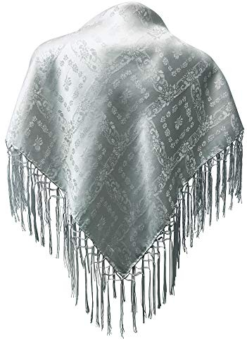 Trachten Mayr Dirndl-Trachtentuch Seidentuch Tuch silber 75x75cm Dirndltuch Seide Fransentuch für Tracht Trachtenseidentuch mit Fransen Schultertuch Halstuch silk clouth hochwertigste Qualität!