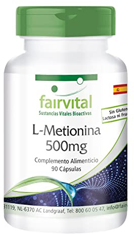 fairvital L-metionina 500mg, 90 cápsulas, ALTA DOSIS, VEGANO, aminoácido