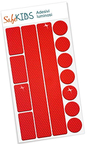 Adesivi luminosi SafeKIDS, ROSSO, 13 adesivi per passeggino bici caschi e tanto altro ancora