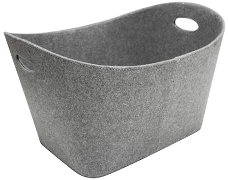 raik Holzkorb Filzkorb XL grau für Kaminofen und Feuerholz Aufbewahrung mit Griffen 35 x 58 x 46 cm stabile Filzbox Kaminholzkorb Holzaufbewahrung