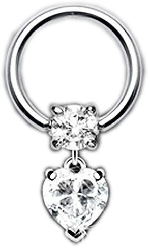Piersando BCR Captive Bead Ring Piercing Klemmring Kristall Klemm Kugel mit Herz Anhänger Septum Brust Tragus Helix Nase Lippe Ohr Intim Nippel Bauch
