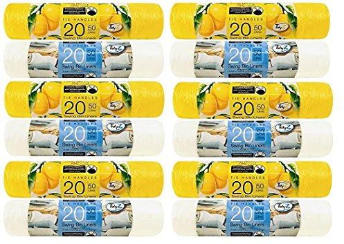 Tidyz 6 (240 Liners) X Strong Tie Handles 50 Litres Fragranced Swing Bin Liners Drawstring Refuse Sacks Bags - 20 Citrus Lemon & 20 Fresh Linen Summer Breeze Ideal For Kitchen, bedroom, bathroom etc