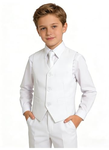 YuanLu Boys Suits White Slim Fit Tuxedo Communion Outfit Teens Suit Size 6