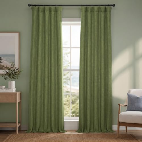 HPD Half Price Drapes Faux Linen Textured Room Darkening Curtains for Bedroom 84 Inches Long (1 Panel), 50W X 84L Curtains for Living Room Home Decor, Tuscany Green