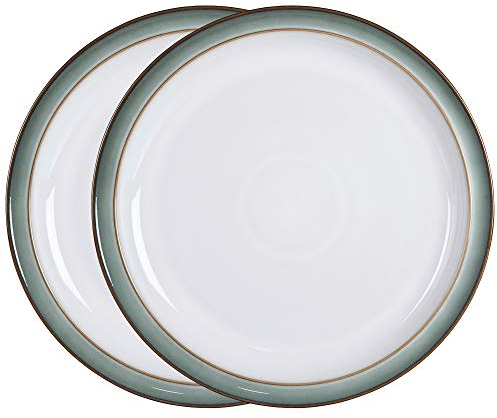 Denby - Regency Green Dinner Plates Set of 2 - Dishwasher Microwave Safe Crockery 26.5cm - Green, White Ceramic Stoneware Tableware - Chip & Crack Resistant Large Plates