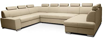Quattro Meble Super großes Echtleder Ecksofa U-Form London I U 10z 225x352x170 Ottomane Rechts Sofa Couch mit Schlaffunktion, Bettkasten und Kopfstützen Echt Leder Eck Couch