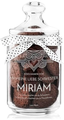 Maverton Keksglas mit Gravur - Glasbehälter mit Deckel - Bonbonglas mit eleganter Schleife - Vorratsglas personalisiert - Geschenk für Naschkatze & Hobbybäckerin Frauen - Ornament