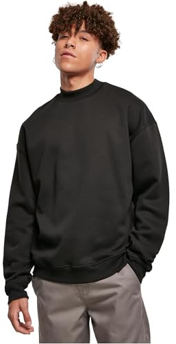 Urban Classics herrtröja med hög ribbkrage, bred mock neck tröja, överlappande axlar, storlek S till XXL, svart, M