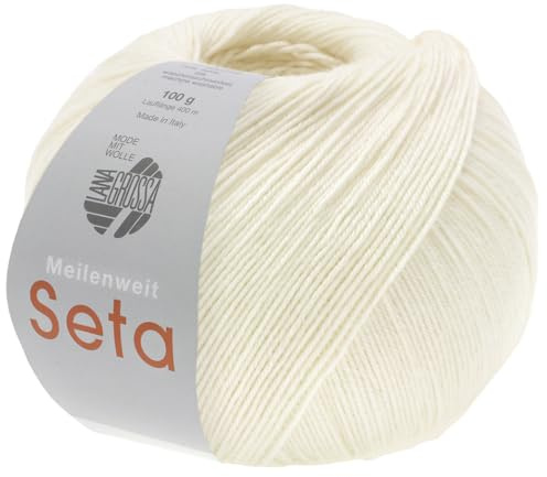 LANA GROSSA Meilenweit Seta, filato per calze con percentuale di seta, lavabile in lavatrice, 55% lana vergine (merino), poliammide e seta, 100 g di lana per lavorare a maglia e uncinetto, 400 m di