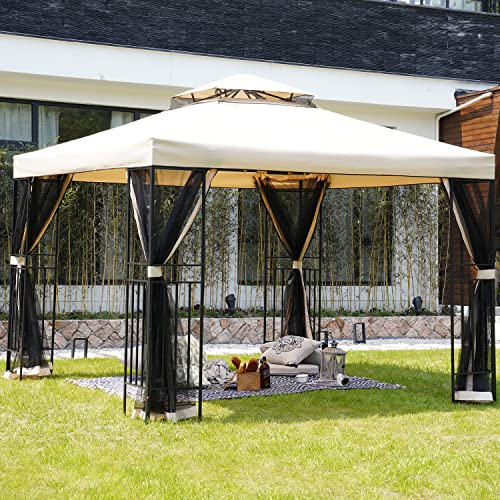 Grand patio Gazebo da giardino, riparo per eventi con zanzariera, lati, acciaio predio, parasole resistente, tettoia esterna per barbecue, eventi, feste, UV 50+ (3 × 3 m, champagne)