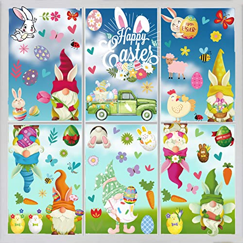 WINSVAN Fenstersticker Ostern Selbstklebend 9 Blätter, Fensterdekoration Ostern mit Hasen Ostereier Küken, Fenster Aufkleber Dekorationen Wiederverwendbar für Ostern
