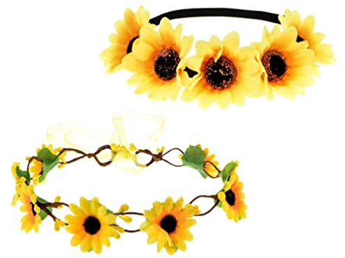 Blumen Haarband Sonnenblumen Stirnband Elastisch Floral Haarbänder Hochzeit Krone Stirnband Brautgirlande Bohemia Style für Mädchen Damen 2St