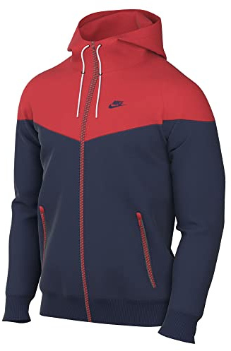 NIKE DA0001-410 M NK Wvn LND WR HD Jkt Maglia Lunga Midnight Navy/LT Crimson/Midnight Navy M