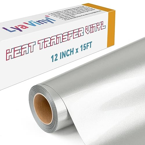 Lya Vinyl 15FT Heat Transfer Vinyl, Metallic Silver Iron on Vinyl Roll for Cricut, Silhouette Cameo, Silver HTV Vinyl for DIY Fabric, Clothes, Bags, and Other Textiles
