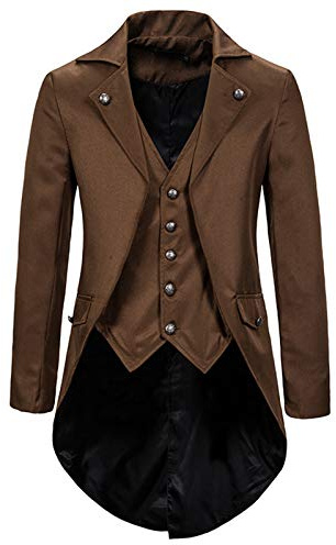 LOIJMK Steampunk frack rock revers fritid business jacka vintage medeltida promenadkjol kostymjacka viktoriansk karneval cosplay utklädnad halloween kostym funky gotiska toppar, kaffe, M