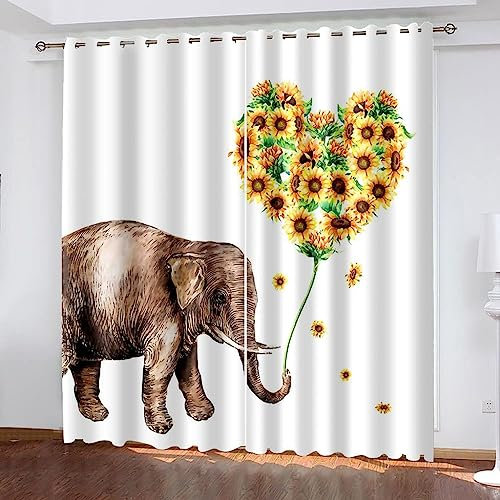 Kinder Vorhänge Schlafzimmer Mode-Cartoon-Elefant Schiebegardinen Blickdichter Vorhang Mit Ösen Verdunkelungsgardine, Vorhänge 3D Wohnzimmer Bedroom