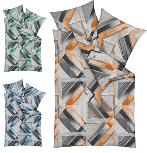 JACK by Kaeppel Fein Biber Bettwäsche 2tlg. Elevate Orange Grün Blau Saphir Anthrazit Silber Streifen Grafik Abstrakt, Farbe:Orange, Größe:135x200cm Bettwäsche
