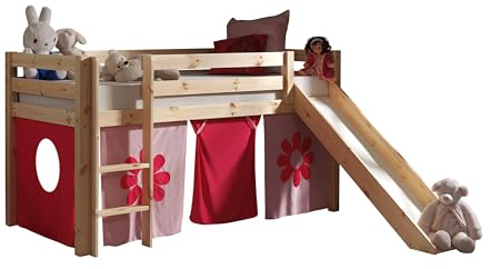 möbelando Spielbett >Pino< in Kiefer massiv Natur lackiert - 210x114x218 (BxHxT)
