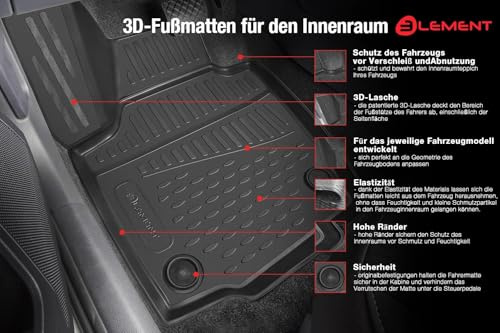 Element Passgenaue Premium 3D Gummimatten Fussmatten passend für DAF XF 2014->, 2 TLG.