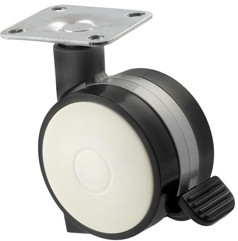 AERZETIX - C42674 - Juego de 4 ruedas giratorias para muebles de doble rodillo con rotación 360° pivotante torsional con freno - fijación con placa - carga 35 kg - en plástico - carro silla