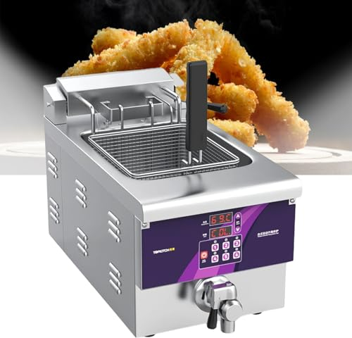 LFfwynog Freidora eléctrica con Cesta sólida, Recipiente de Aceite extraíble y Patas Ajustables en Altura para Restaurante Elevación automática Freidora Comercial de encimera de 3000 W