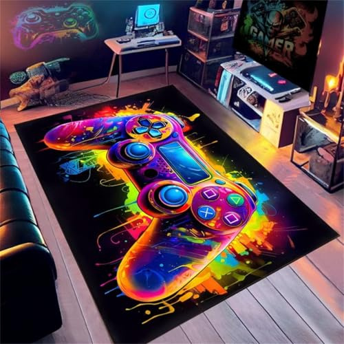 Gaming Bereich Teppich Teener Zimmer Home Decor Anime Cool Neon 3d Graffiti Gamepad Gedruckter Teppich Doppelt Gamer Spiel-teppich Fürs Jugendzimmer Wohnzimmer Sofa Teppich (Graffiti,160x200cm)