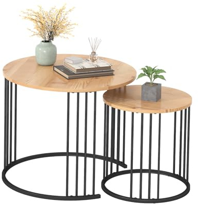 YORKING Nesting Coffee Table Set of 2, Round Table, Modern End Side Table Night Stand for Bedroom Dining Room （Wood）
