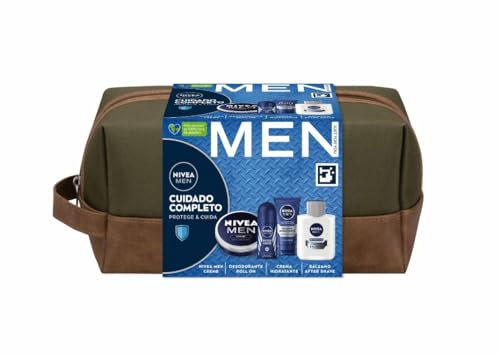 NIVEA MEN Pack Cura Completa Trousse da uomo, set regalo con crema viso (1 x 75 ml) crema idratante tutto il corpo (1 x 150 ml), balsamo after shave (1 x 100 ml), deodorante (1 x 100 ml)