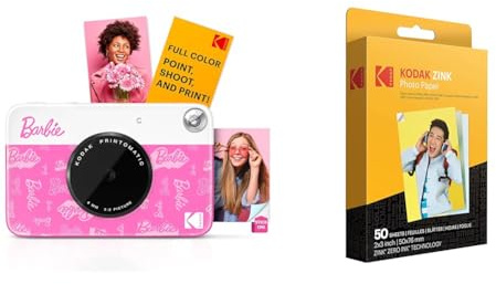 Barbie x Kodak Printomatic Appareil Photo numérique à Impression instantanée en Couleur + Papier Photo KODAK de qualité supérieure 2x3 (50 Feuilles)