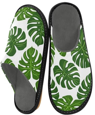 Pantoufles d'intérieur et d'extérieur antidérapantes pour homme et femme Motif feuille de Monstera Vert, Multicolore, 38.5/39 EU
