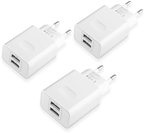 KenSera 3-Pack 12W Chargeur Secteur Prise Multiple USB 2-Ports Universel Chargeur Mural (5V 2.4A Max) Adaptateur pour iPhone 14 13 12 11 Pro Max XS XR X 8 7 6 6S Plus SE 5 5S et Smartphones
