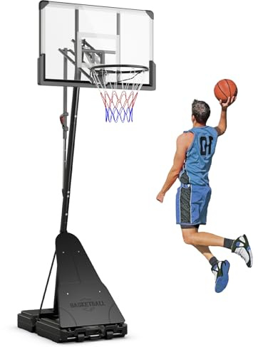 GYMAX Panier de Basketball Mobile Extérieur et Intérieur | Hauteur Ajustable 150-305cm sur 10 Niveaux, Base Remplissable d'Eau et de Sable, pour Enfants et Adultes