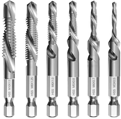 6-teiliges Kombi-Bohrer und Gewindeschneider Set M3 M4 M5 M6 M8 M10, Schnellwechsel-Gewindebohrer mit Rostschutzbeschichtung, Kombigewindebohrer mit Sechskantschaft, für Metall, Holz, Kunststoff