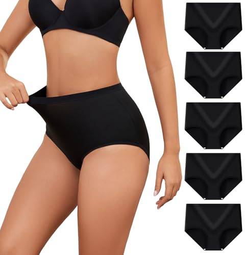 MEIDAYAI Womens High Waisted Tummy Control Underwear，Full Coverage Comfort Briefs，Moisture-Wicking Panties，Multi-Pack Black