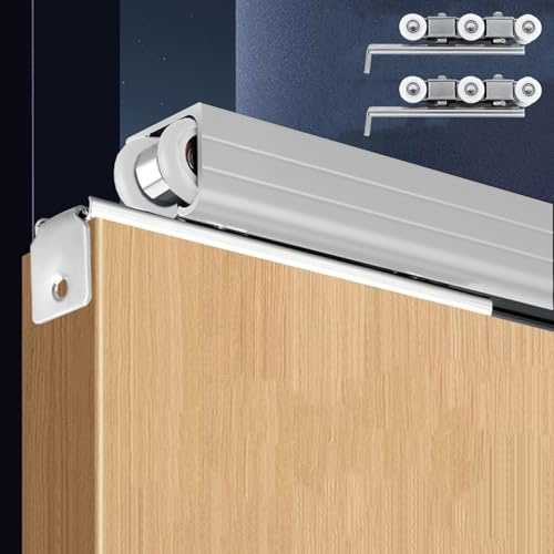 Kit binario per porta scorrevole a soffitto, sistema di bypass a rullo liscio per risparmiare spazio per ante di armadi e guardaroba