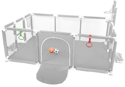 Parque de Bebé de Tela Oxford HUOLE con Barreras Parque de Juegos para Apartamento Canasta de Baloncesto Soporte de 4 Ventosas 180 x 120 x 66 cm (Gris Claro)