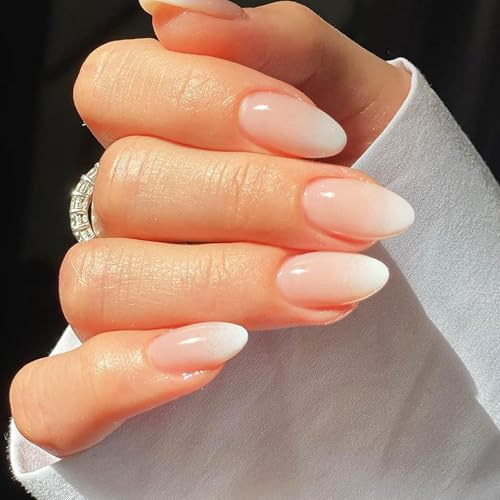 Almond-Shaped Press-On Nail Tips With Ombre French Manicure Design - Glossy Short & Medium Artificial Nails Kit For Women, 24PCS In 12 Sizes For Daily Wear And Special Occasions