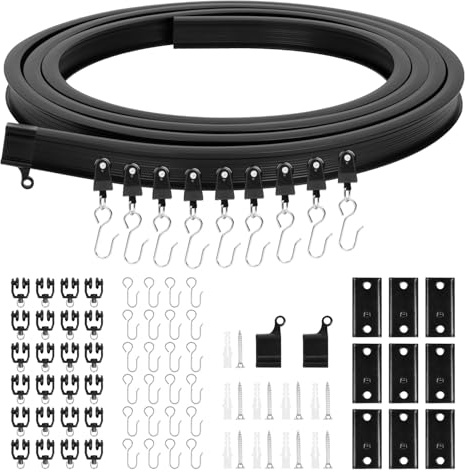 Niuny Gardinenschiene Deckenmontage 3m Curtain Rail Schwarz Biegbare Vorhangschiene Gardinenleiste Flexible Decken-Vorhangschiene Deckenschiene Vorhang Schiene Für Duschvorhang Schlafzimmer Balkone
