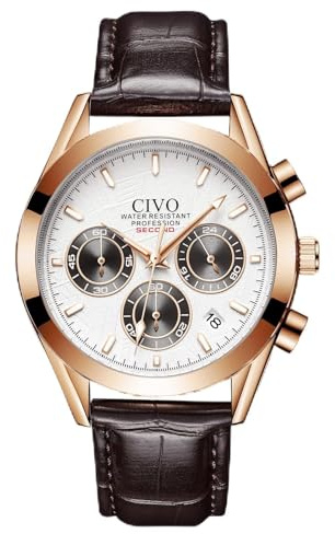 CIVO Orologio Uomo Cronografo Impermeabile: Elegante Analogico Quarzo con Calendario Luminosi - Regalo Orologi da Polso per Uomo Pelle Marrone