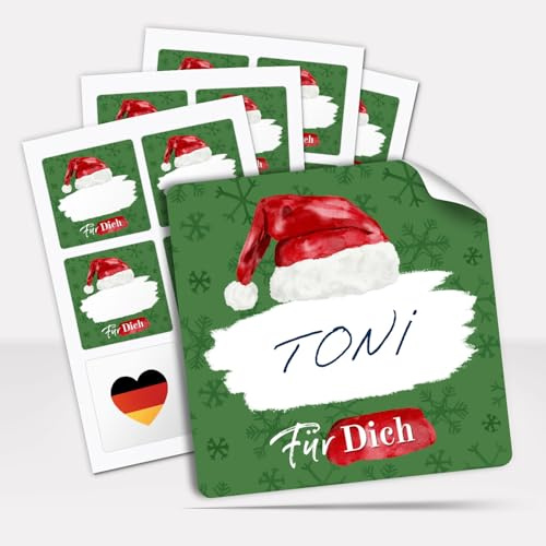 Geschenkaufkleber Weihnachten zum Beschriften (48 Aufkleber) Weihnachtsetiketten Quadratisch 5,5 cm - Grün Für Dich - weihnachtliche Deko Sticker Geschenke Pakete Briefe