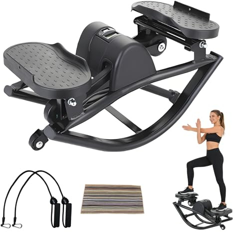 JSDMBD Rock Stepper Step Side-to-Side Lateral Rocking Fitness Stepper with Digital Monitor/Resistance Bands Machine for Home Workout (All Black)