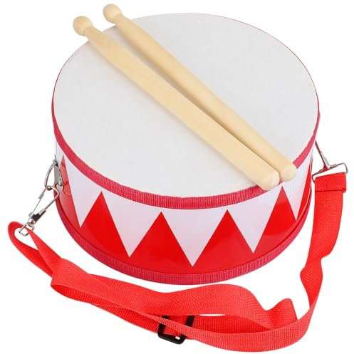 HONITANO Set Tamburo Rullante per 6-12 Mesi, Strumento Musicale Educativo in Legno Rosso e Bianco, Giocattolo per Sviluppo Coordinazione e Senso del Ritmo, Batteria per 1-3 Anni