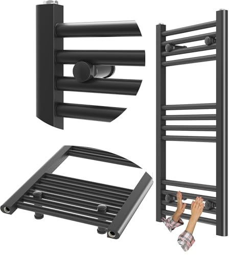 Granitan Termoarredo Bagno 40x80 cm - 273W - Termo Arredo da Bagno - Termoarredo Idraulico - Termosifone da Parete - Nero