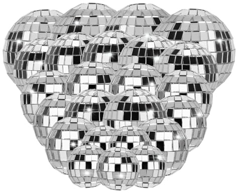 48 stycken glänsande diskokula liten, 5/4/3/2 cm silver spegelkula discokulor, flera storlekar dekorativa discobollar, disco bollcake-toppar, discokulor set för tårtdekoration, festbar
