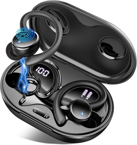 Wireless Earbud Bluetooth 5.4 Headphones Sports with Earhooks,50H Playtime, IP7 Waterproof Ear buds In Ear for Sport/Running/Gym, Earphones Wireless Bluetooth ENC Noise Cancelling, Dual LED Display