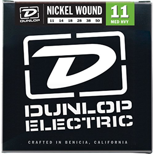 DUNLOP - DEN1150 NICKEL PLATED STEEL, MEDIUM HEAVY, SET/6, Corde per Chitarra Elettrica in Acciaio Nichelato, Scalatura: 11 - 14 - 18 - 28 - 38 - 50, Set singolo