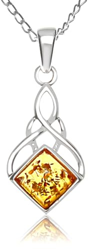 Alexander Castle Collier Pendentif Celtique en Argent Sterling 925 et Ambre pour Femme - Bijou Celtique avec Chaîne en argent de 45 cm et Coffret Cadeau - 22mm x 12mm